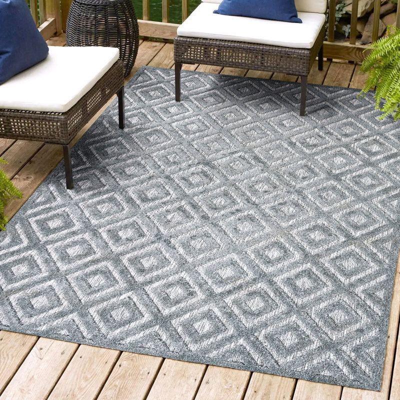 Portmany Neutral Diamond Trellis Dark Gray Indoor/Outdoor Rug, Rectangle 5'3" x 7'7"