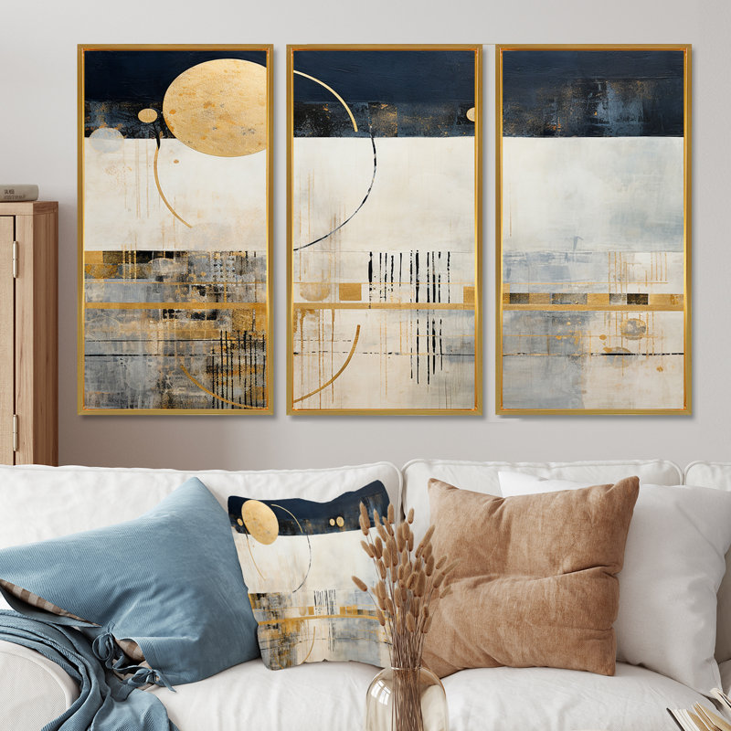 Pioche - ensemble d'art mural abstrait paysage, Cadre flottant doré, H 28 po x l 36 po x P 1 po
