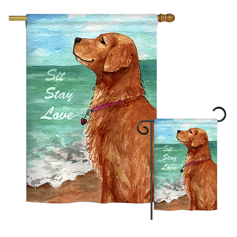 Polyester doré de 2 côtés 40 x 28 po. "golden stay love nature" animaux ensemble de drapeau