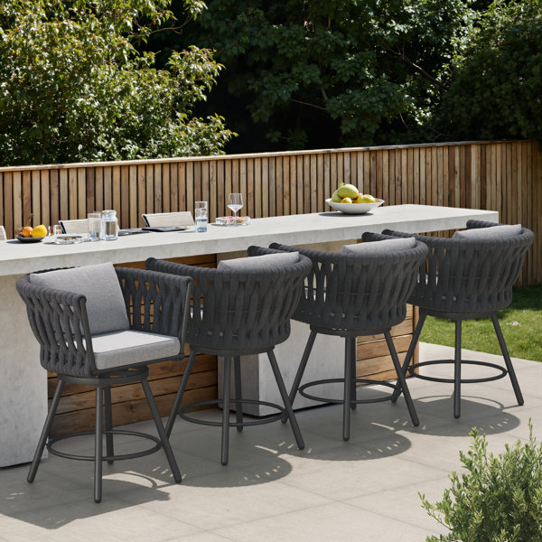 George Oliver Tulsa 4-Person Swivel All Steel Rope High Bar Stools Set ...