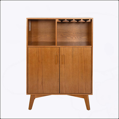 Armoire à liqueur rustique de 31,5 pouces avec porte-verres à vin, support à vin et tablettes réglables pour la salle à manger de style maison de campagne