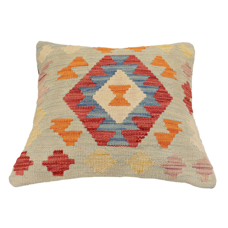 Coussin Boho Chic May, H 18 po x l 17 po, Bleu / rouge / beige / orange