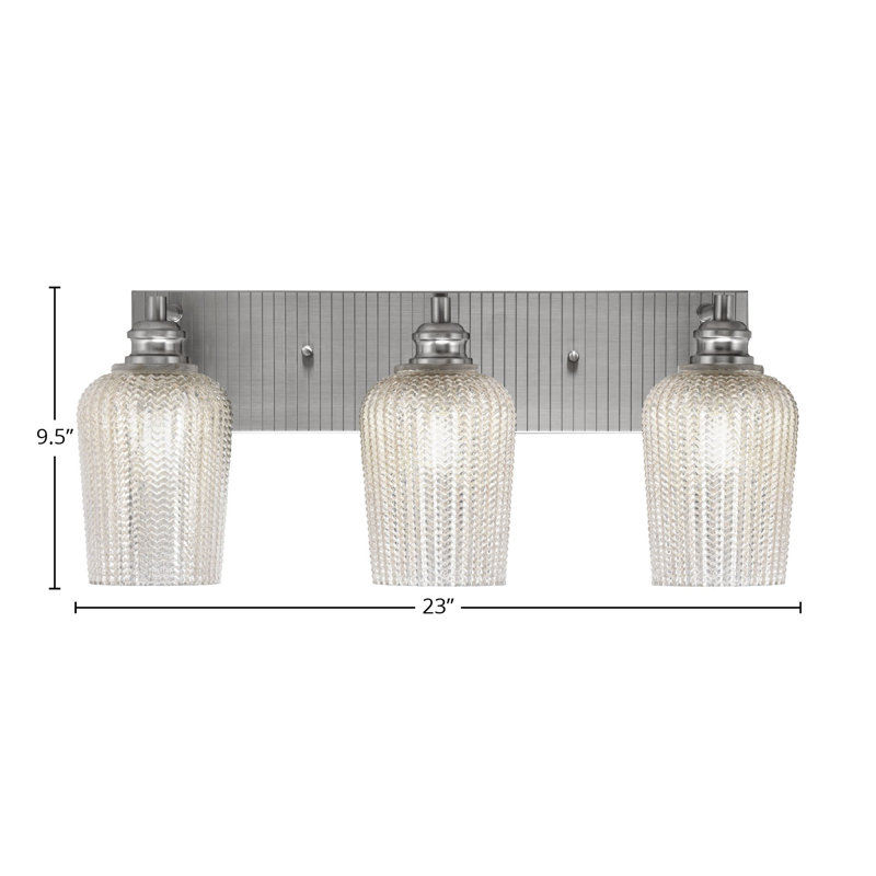 Arvon 3 Light Bath Bar Shown With 5" Textured Glass, Brushed Nickel, Gray