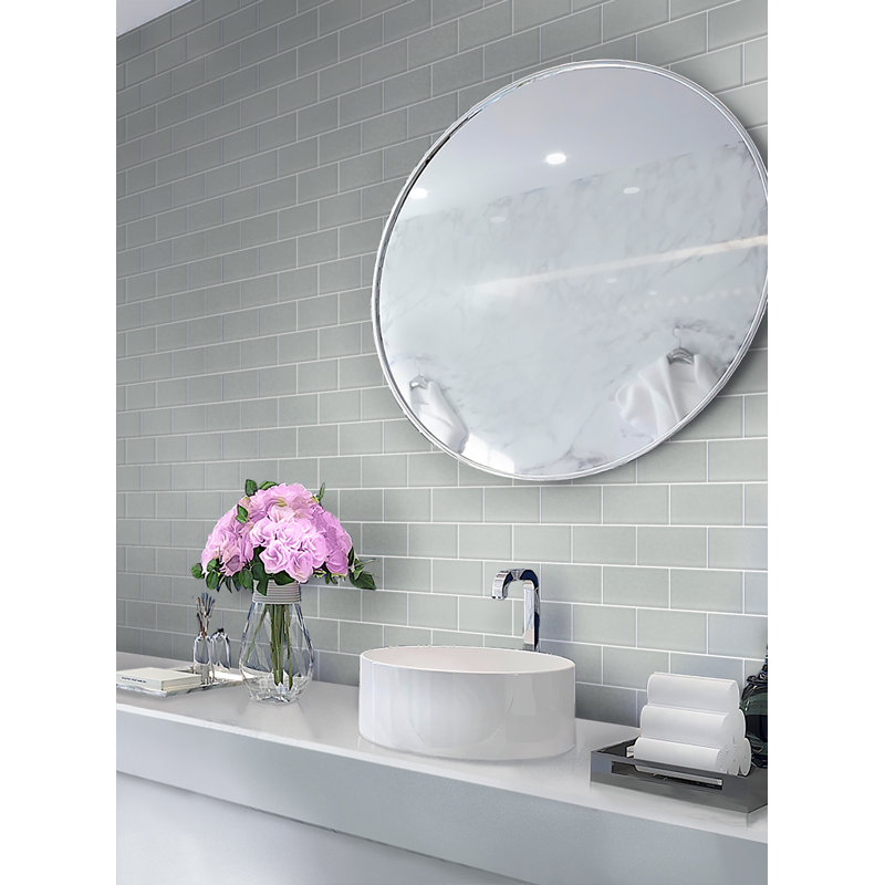 6'' x 3'' Glass Subway Wall Tile, Gray