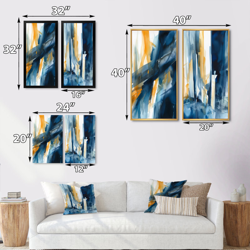 «Blue And Gold Fusion», 2 pièces sur toile, Toile tendue, H 24 po x l 20 po
