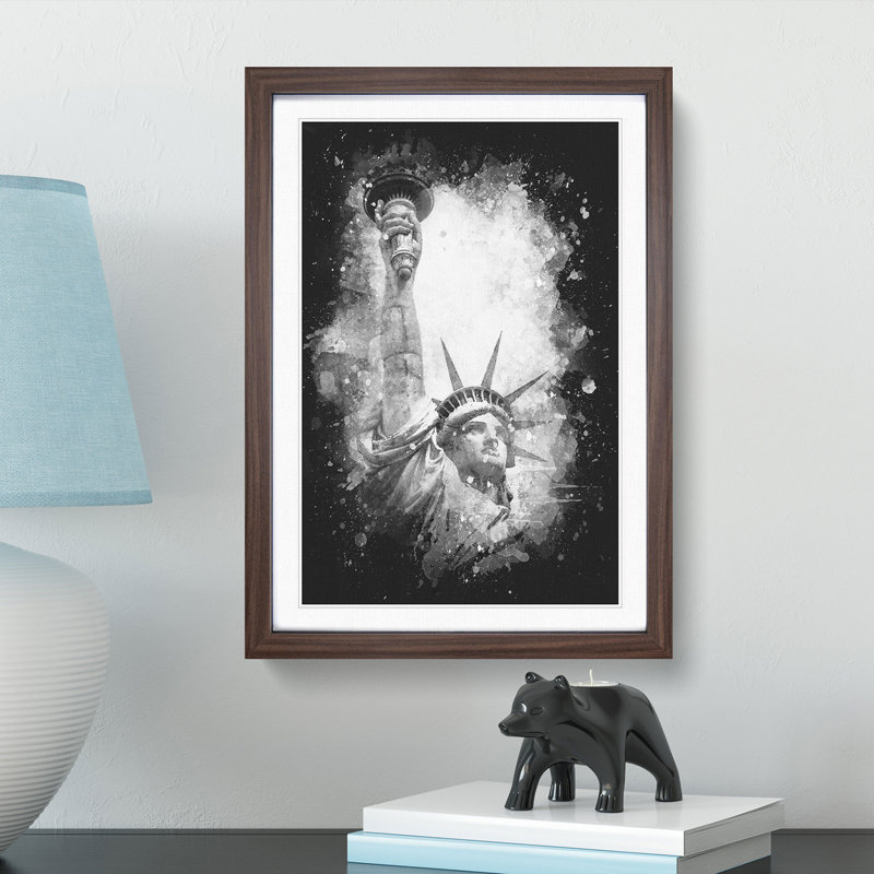 Statue of Liberty in New York City Abstract - Picture Frame Painting Print, 63cm H x 45cm W x 2cm D, Walnut Framed