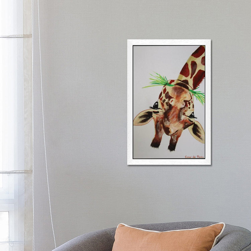 Upside Down Giraffe by Hillary White - Painting on Canvas, White Framed, 66.04 cm H x 45.72 cm W