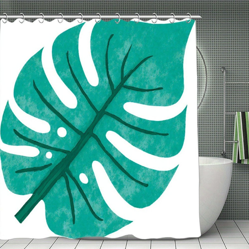 Rideaux de douche à feuilles tropicales vertes, 71 x 71