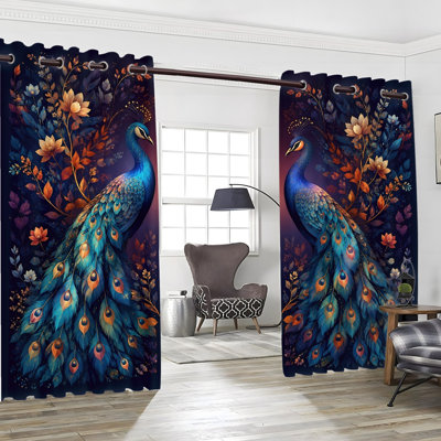 2 PCS rideaux occultant avec œillets, rideaux à imprimé floral d'oiseaux de paon, isolants thermiques, réducteurs de bruit, protection de la vie privée, obscurcissant les couvre-fenêtres pour la chambre à coucher, la cuisine et la maison