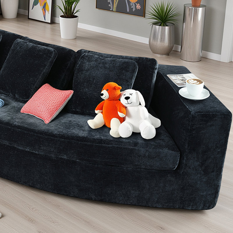 Canapé modulaire 115,5 po Chenille, Chenille bleu marine