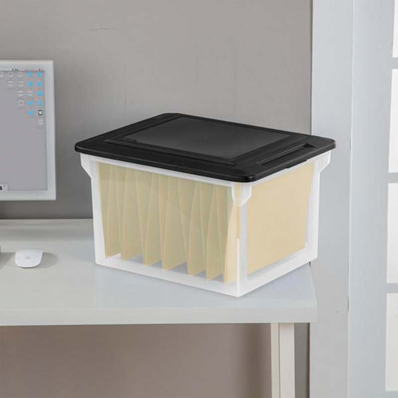 Sterilite Clear Stackable Plastic Storage Boxes with Black Lids, 4-Pack
