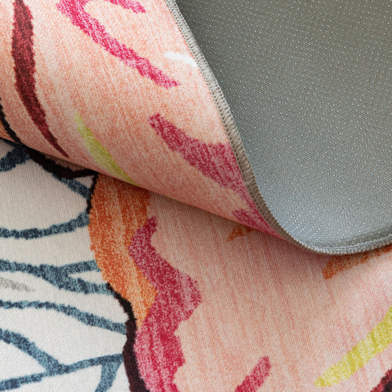 Floral Colorful Design Outdoor Rug Pink/Gray