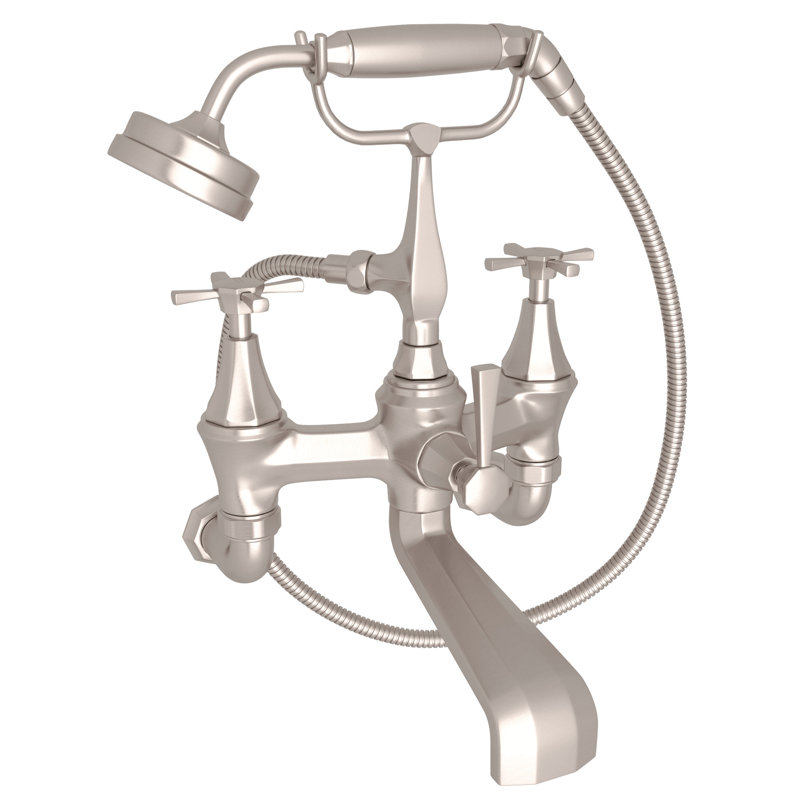 Deco Exposed Wall Mount Tub Filler, Satin Nickel, Cross Handle