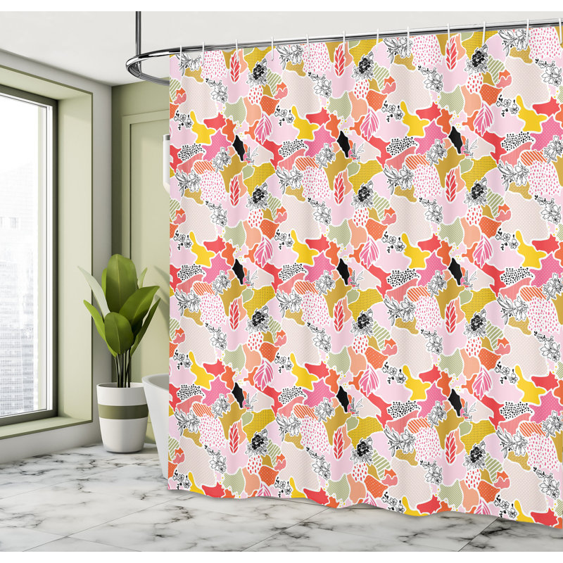 East Urban Home Abstract Shower Curtain Modern Patchwork Polka Dot Multicolor, 70"H x 69"W