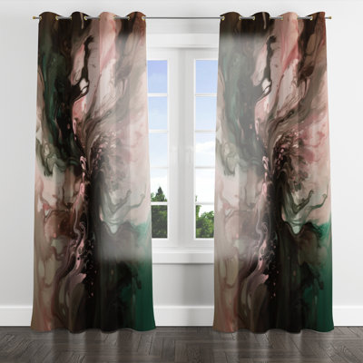 Pink Green Inner Worlds Of Marble II - Modern Velvet Grommet Curtain - Room Darkening - 1 panel