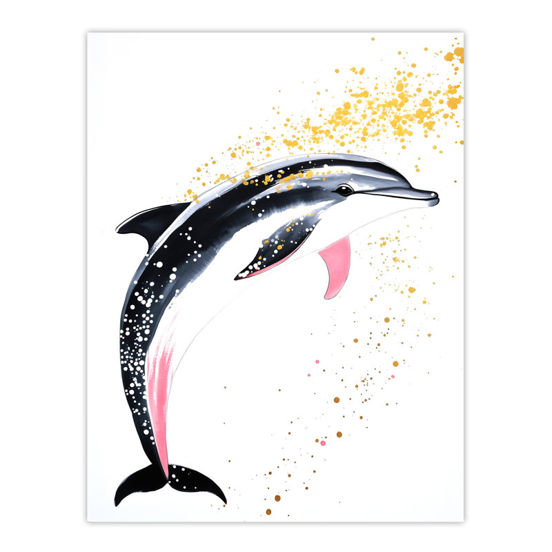 Cute Dolphin With Paint Splatter Bright Fun Wall Art Print