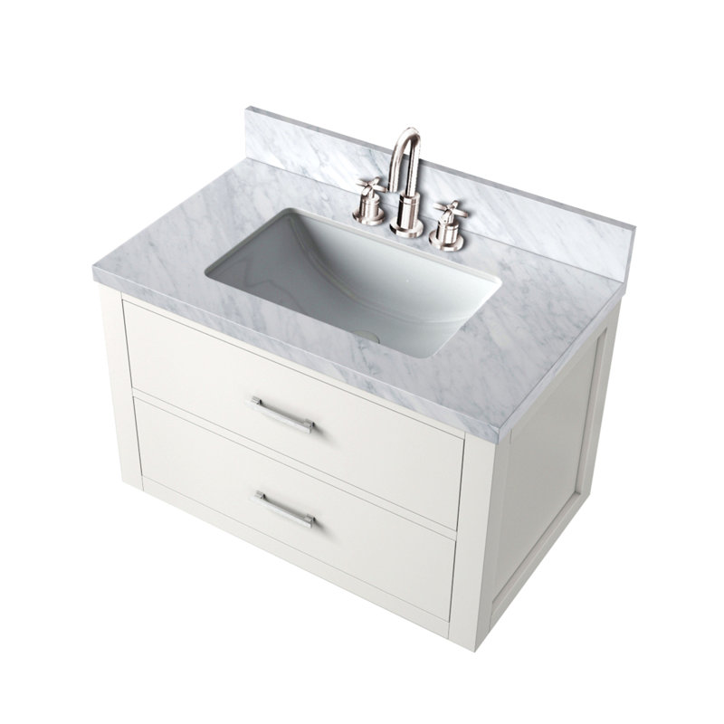 Single Bath Vanity 30 In. W X 22 In. D, Carrara Marble Top, And Faucet Set, Brushed Nickel, White