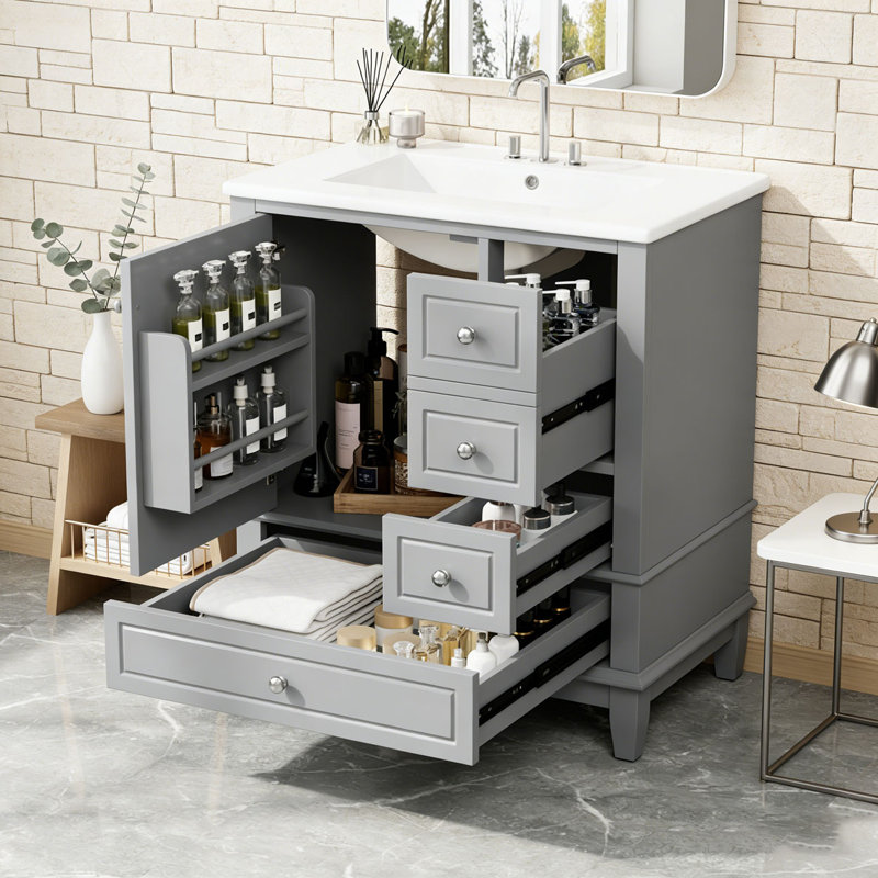 Meuble-lavabo 30 po avec lavabo, Gris