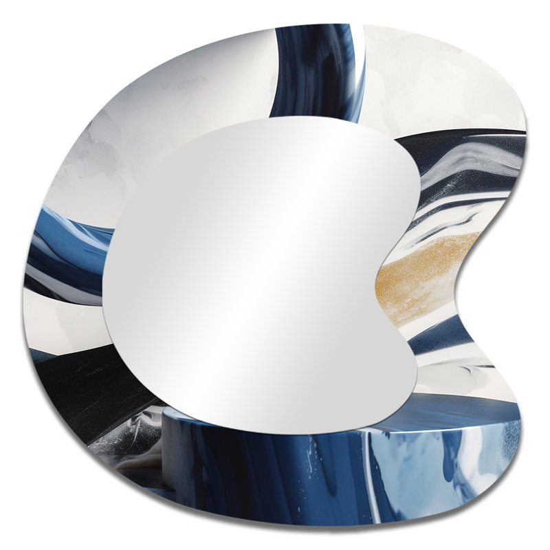 Farro Blue Cream Bold Shapes Marble - Marble Irregular Shape Wall Mirror, Blue Asymmetrical Decorative Mirror, Printed Metal Art