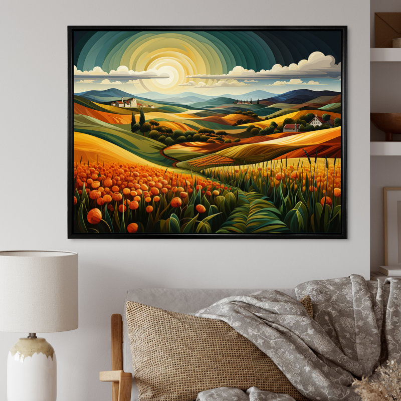 «Countryside Geometric Plains II», reproduction sur toile, H 16 po x l 32 po x P 1 po, Cadre flottant noir