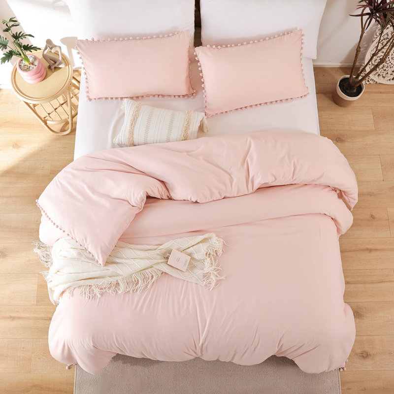 Ensemble d'édredon 3 pièces à frange boule toutes saisons, literie douce en microfibre OEKO-TEX Boho pour le décor de la chambre à coucher