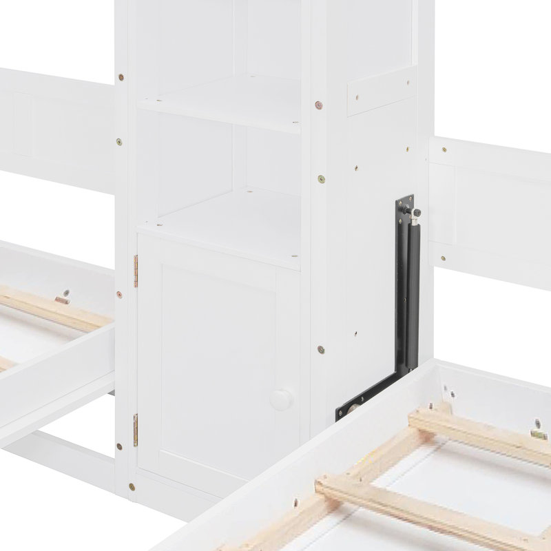 Lits simples escamotables doubles avec armoires et tablettes, blanc, Blanc
