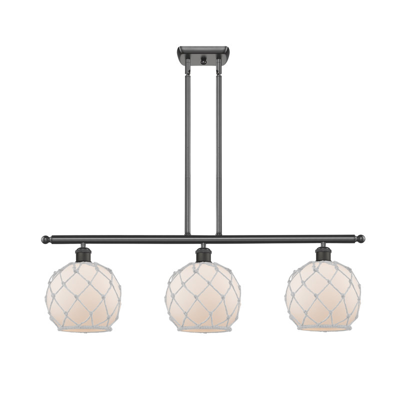 Hildebrandt 3 - Light Kitchen Island Pendant, Oil Rubbed Bronze, White with White Rope, 6 Watt Vinage LED Bulb