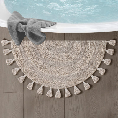 Tapis de bain demi-cercle en coton Savi Home avec dos antidérapant, beige
