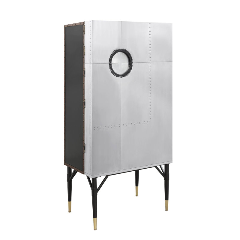 Armoire à vin en cuir et aluminium