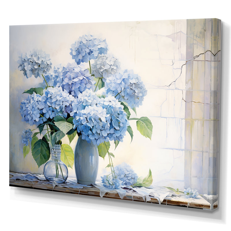 «Blue Hydrangea Farmhouse Still Life - Hydrangea», reproduction d'art sur toile, H 24 po x l 32 po x P 1 po, Toile tendue