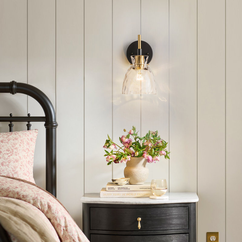 1-Light Modern Transitional Bell-Shaped Clear Ripple Glass Wall Sconce