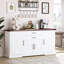 Porte de grange blanche 63 po, avec 2 tiroirs, support, tablettes réglables, pour la cuisine, le vestibule, l'armoire à poignées en métal,-130047914