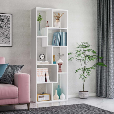 Asymmetrical Display Shelf & Bookcase, 5-Tier, White
