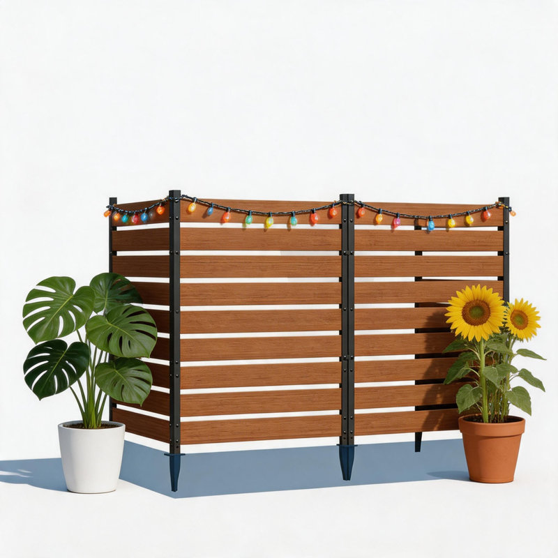 2-Panel Outdoor Privacy Screen, No-Dig Fence for Air Conditioner Concealment, Aluminum Frame with Horizontal Vinyl Slats, Freestanding Enclosure for AC Unit, Pool Equipment, Patio, Backyard.