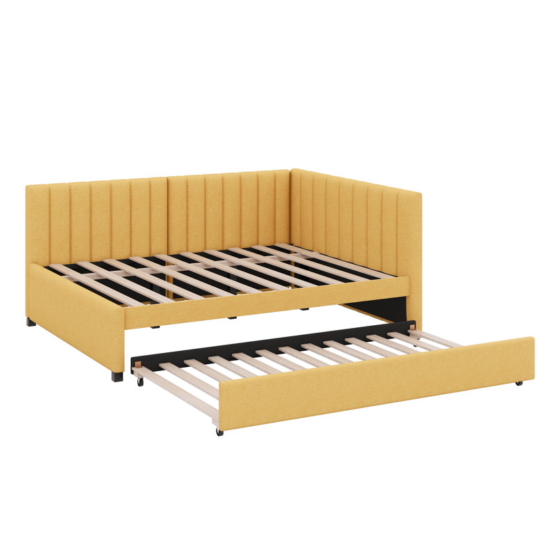 Upholstered Daybed With Trundle Sofa Bed Frame, Yellow