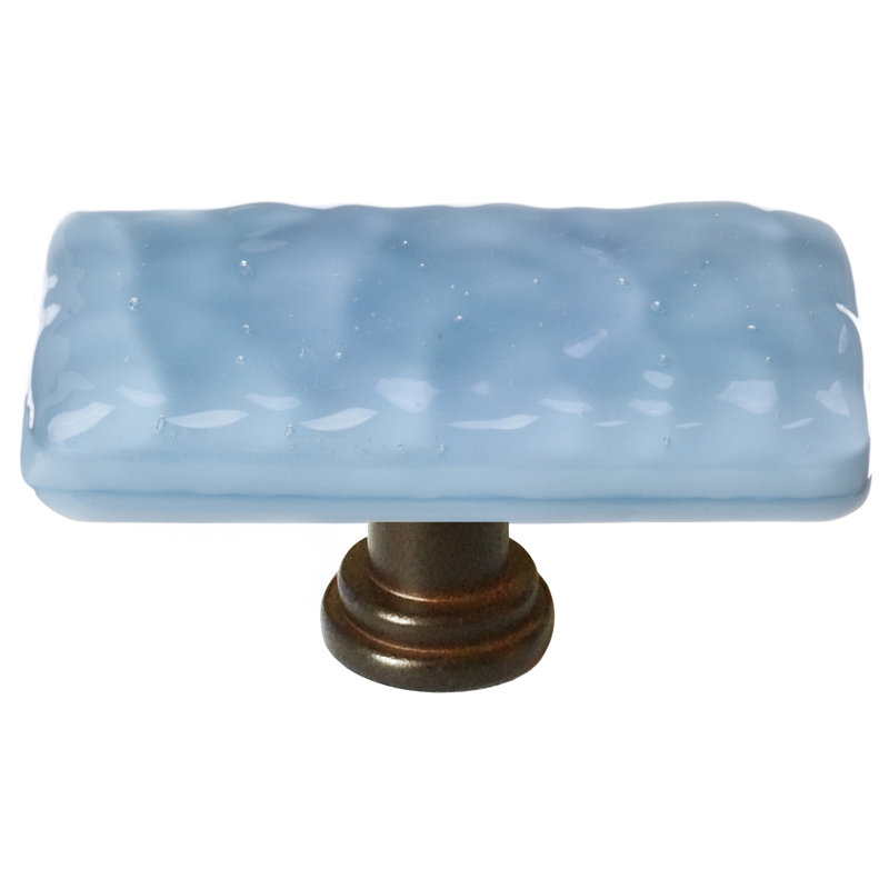 Poignée de meuble en verre Glacier, Bleu poudre / bronze huilé