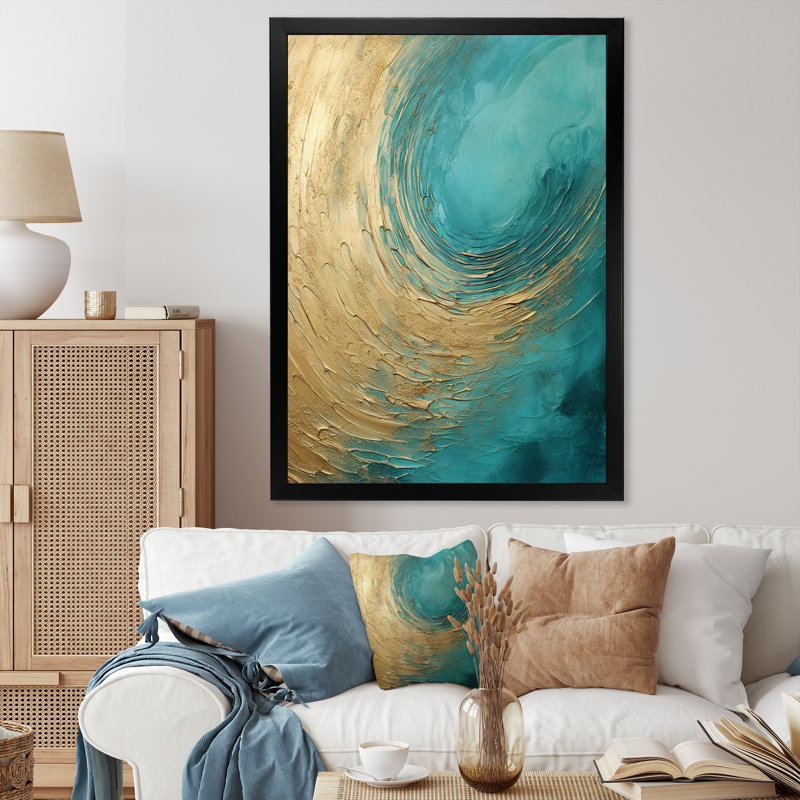 «Gold Teal», impression sur toile, H 20 po x l 12 po x P 1 po, Cadre simple noir