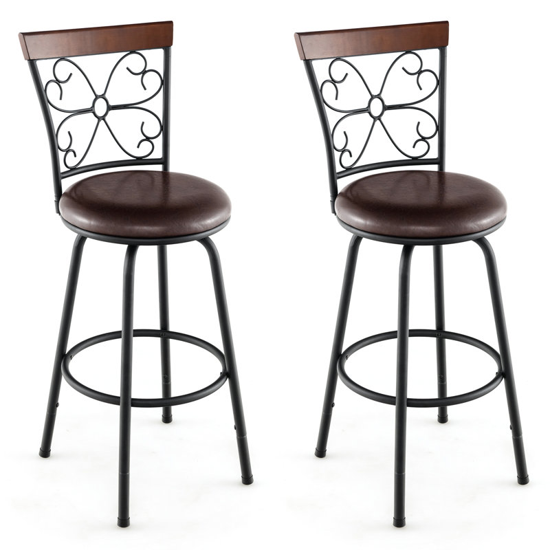 Althelia Swivel Upholstered Adjustable Height Counter Stool with Solid Wood Frame