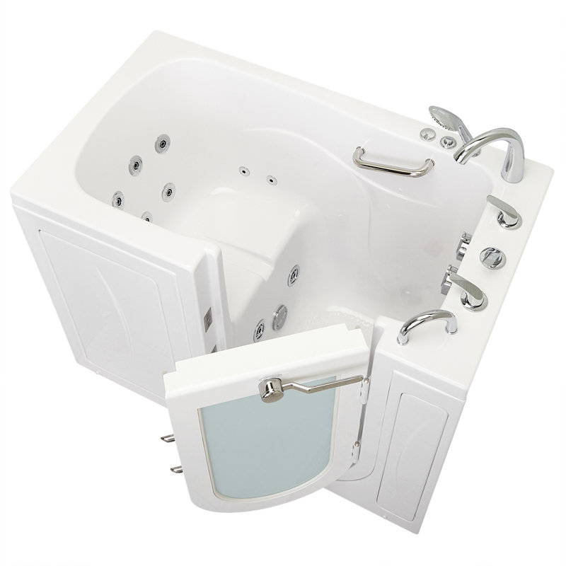 Ella Monaco 32"x52" Acrylic Hydro Massage Walk-In Bathtub with Right Outward Swing Door, Heated Seat, 5 Piece Fast Fill Faucet, 2" Dual Drain