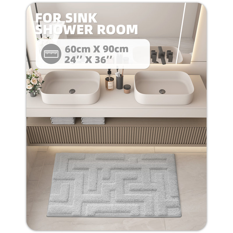 Non-Slip Bath Rug, 24" L x 36" W, Gray