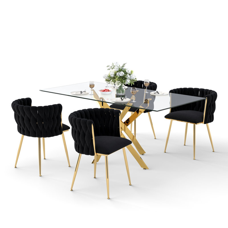 Ashveen Rectangular Restaurant Dining Set, 29.5"H x 63"L x 31.5"W, Black, Gold