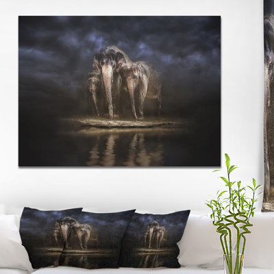 " Elephants Watering In The River "