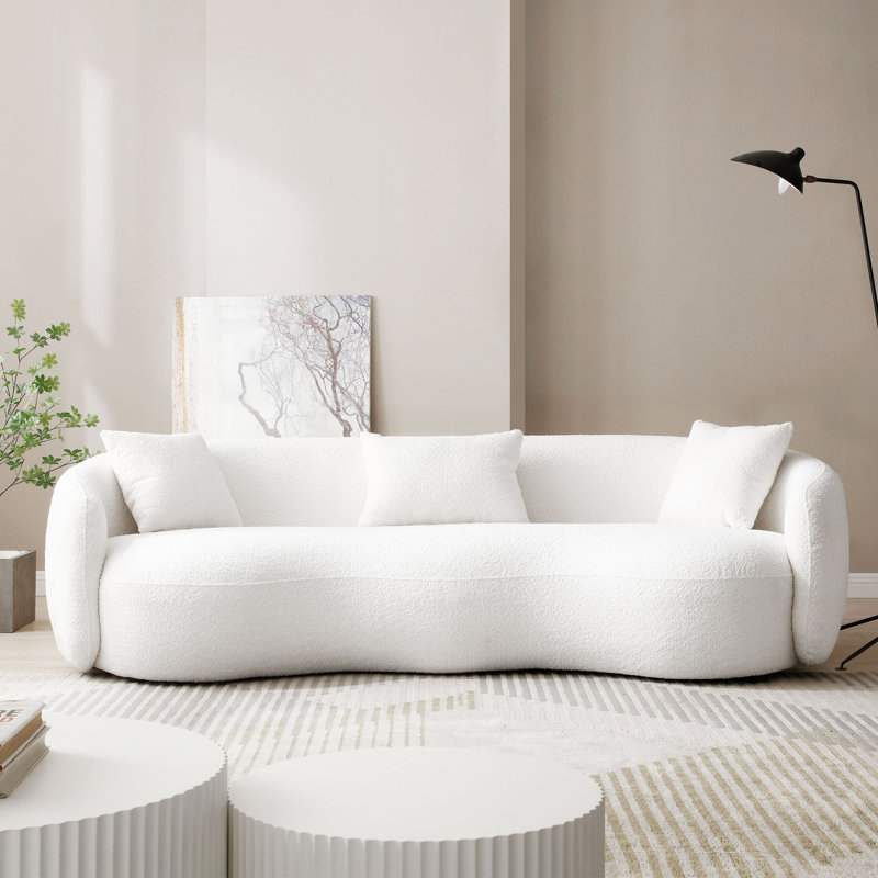 Yazgur Boneless 93.6" Curved Modern Upholstered Sofa, White Polyester Blend, 26.9" H x 93.6" W x 41.3" D