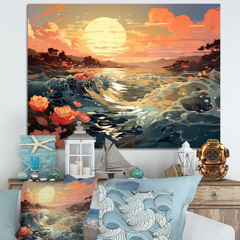 Glorious Pink Blossoming Sunrise Over Ocean sur toile, H 30 po x l 40 po, Toile tendue