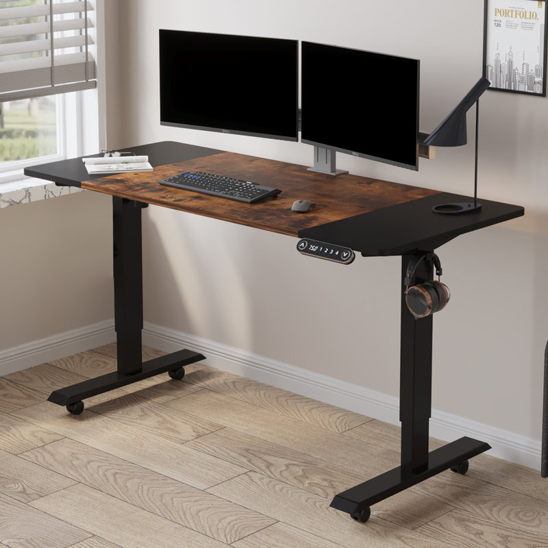 Fanchon Electric Height Adjustable Standing Desk, 45" H x 55'' W x 24'' D, Brown/Black