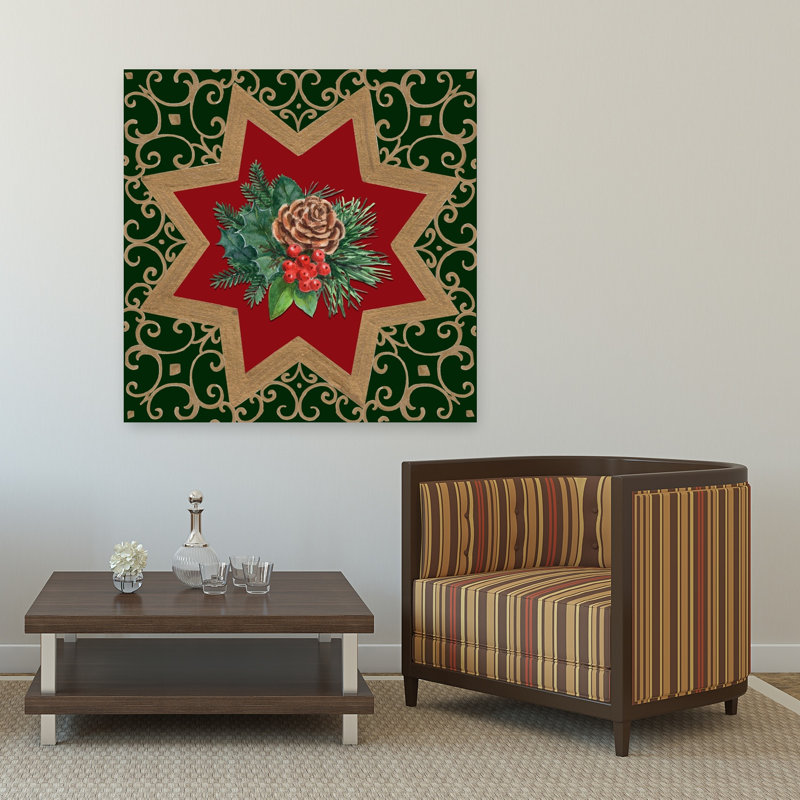 Golden Christmas Star Classic Traditional Abstract Nature Winter Wall Art Print, 121.92cm H x 121.92cm W