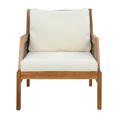 Fauteuil club d'extérieur en bois d'acacia et en osier avec sièges profonds et coussins Tressa