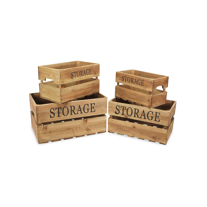 Eika Set of 4 Rustic Brown Wood Storage Crates for Home Organization