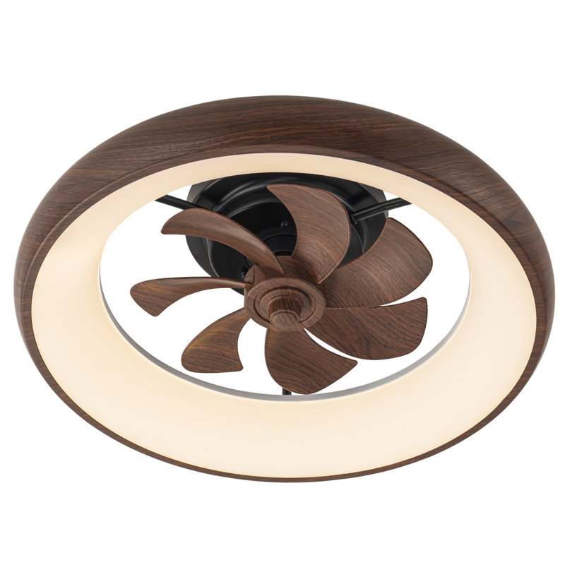 Ventilateur de plafond intelligent 20 po à DEL à grain de bois avec lumière et voix / application / télécommande