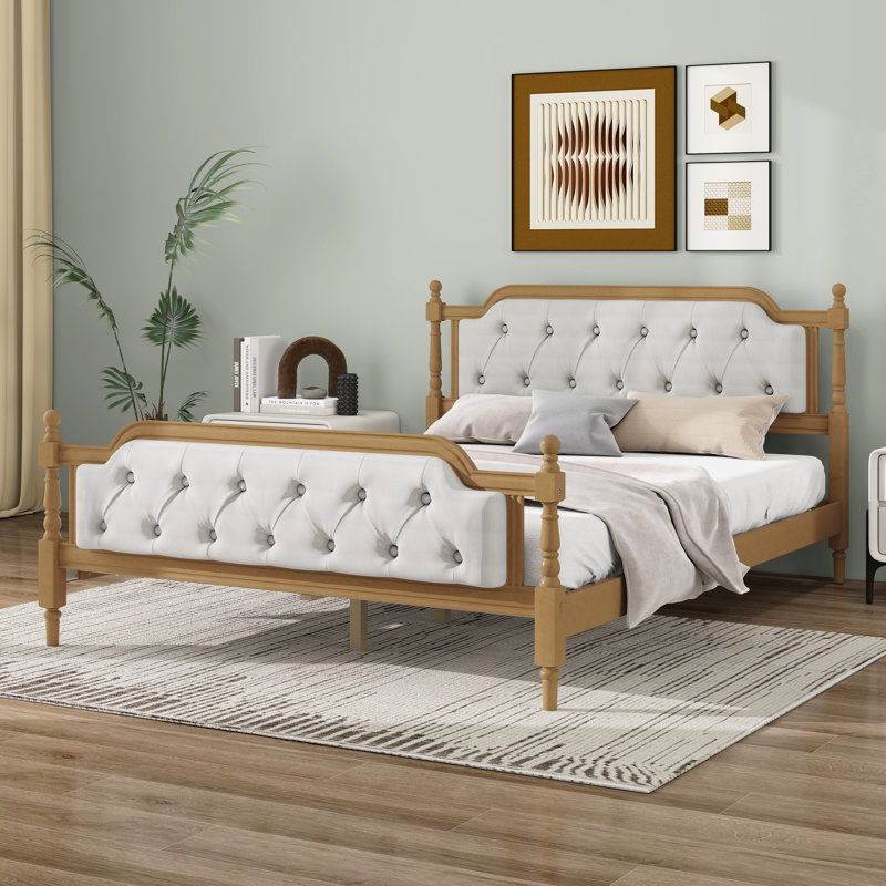 Upholstered Platform Bed with Headboard, Queen, Walnut